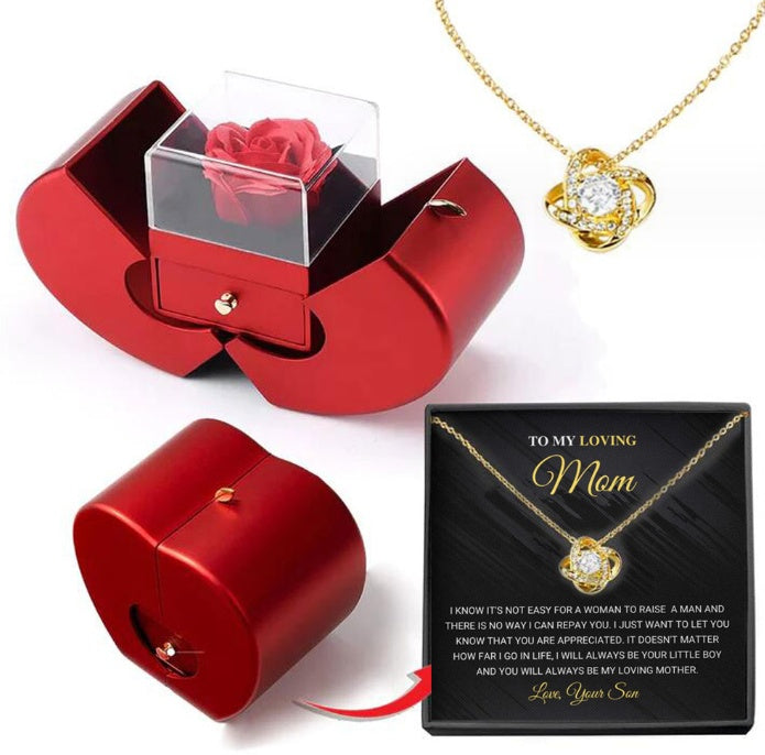 Red Apple Jewelry Box with Eternal Rose