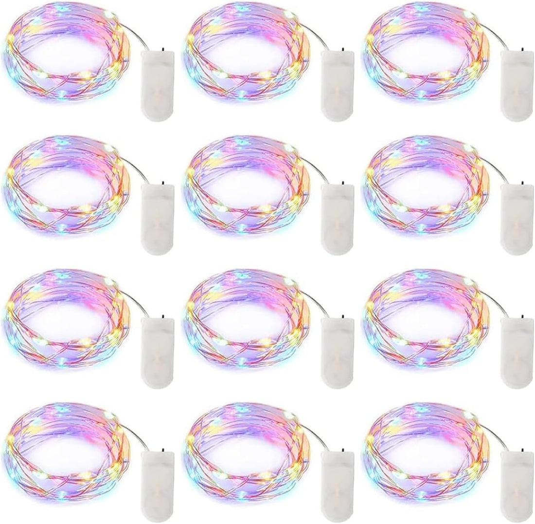 Brightown 12 Pack LED Fairy Lights Battery Operated String Lights - 7ft 20LED Waterproof Silver Wire Firefly Starry Moon Lights for DIY Crafts Wedding Table Centerpieces Party Bedroom Christmas