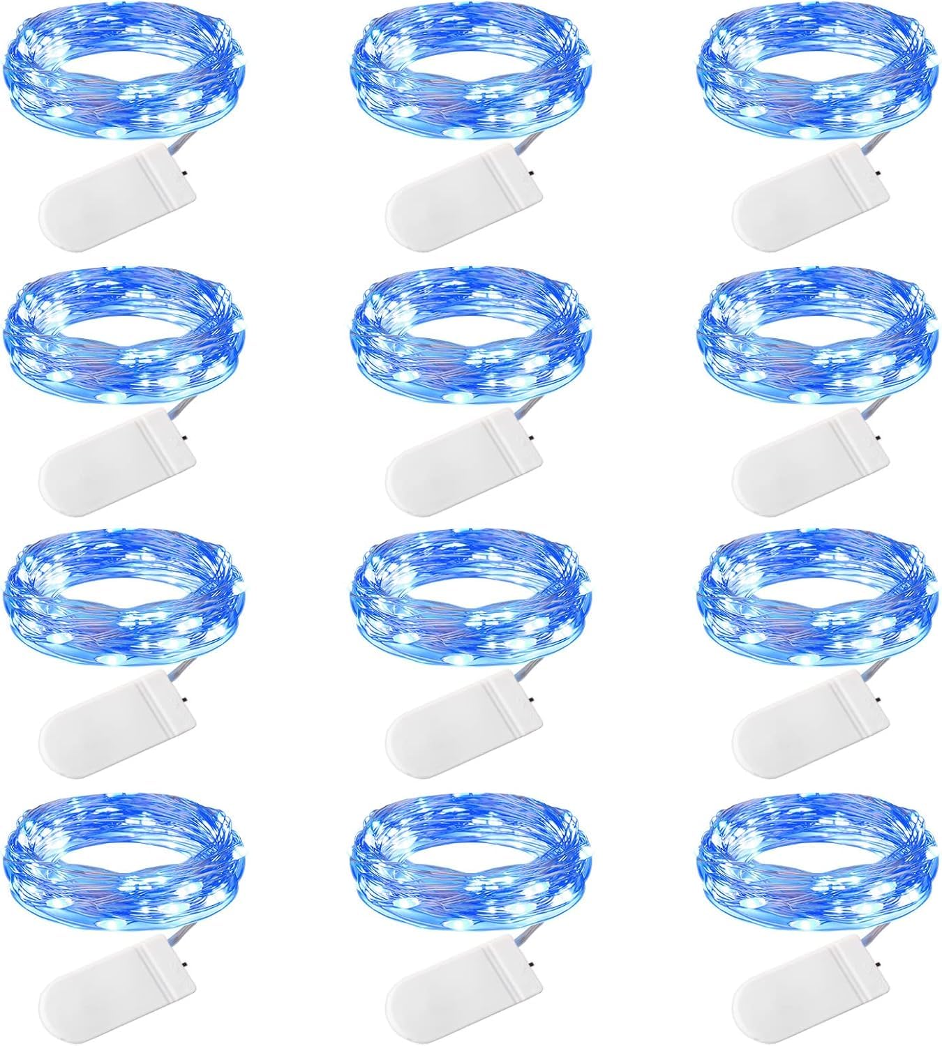 Brightown 12 Pack LED Fairy Lights Battery Operated String Lights - 7ft 20LED Waterproof Silver Wire Firefly Starry Moon Lights for DIY Crafts Wedding Table Centerpieces Party Bedroom Christmas