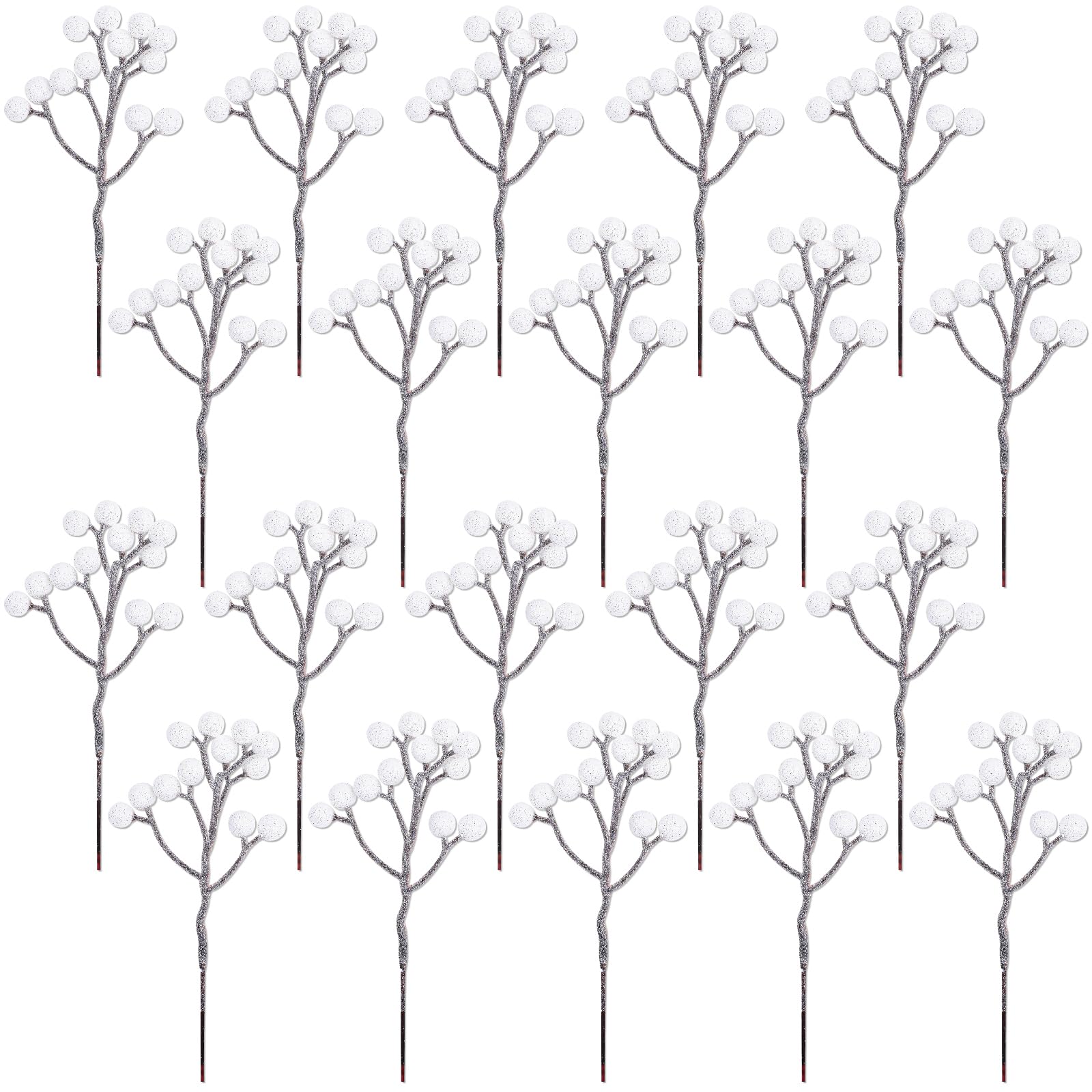 Fangoo 20 Pack 7 Inch Artificial Red Berry Picks for Christmas Tree Burgundy Red Berries Stems Holly Berry Branches Ornaments Wreath Crafts Wedding Holiday Season Winter Home Decor