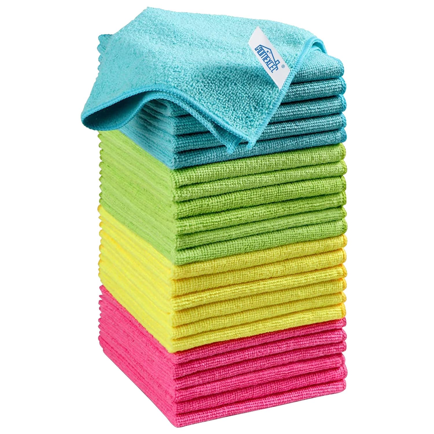 HOMEXCEL Microfiber Cleaning Cloth,12 Pack Cleaning Rags, Cleaning Towels with 4 Color Assorted, 11.5"X11.5"(Green/Blue/Yellow/Pink)