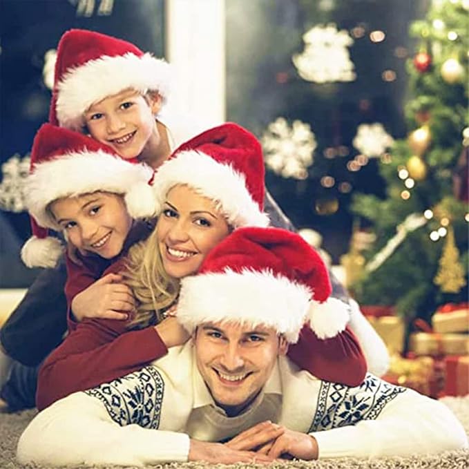 2pcs Fluffy Red Santa Hats Set