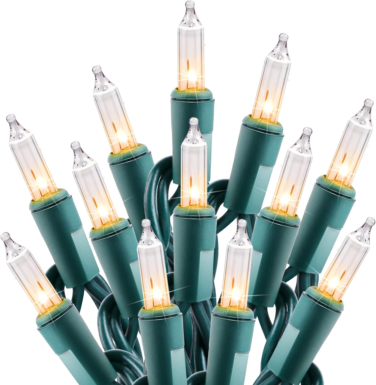 Minetom Clear Christmas String Lights 100 Count 25 Feet Incandescent Bulb Mini Lights for Indoor Xmas Tree Garland Birthday Wedding Party Festival Decoration, Green Wire