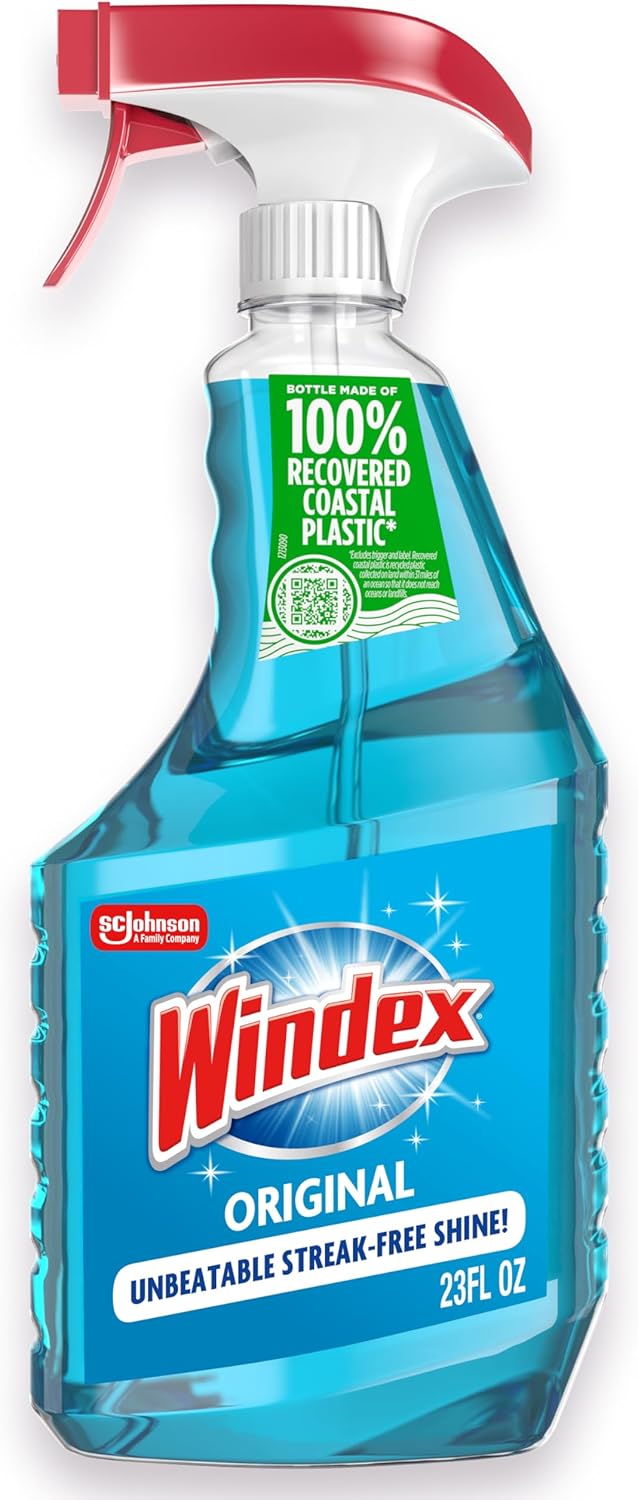 Windex Glass and Window Cleaner Spray Bottle, Packaging Designed to Prevent Leakage and Breaking, Surface Cleaning Spray, Original Blue Scent, 23 Fl Oz
