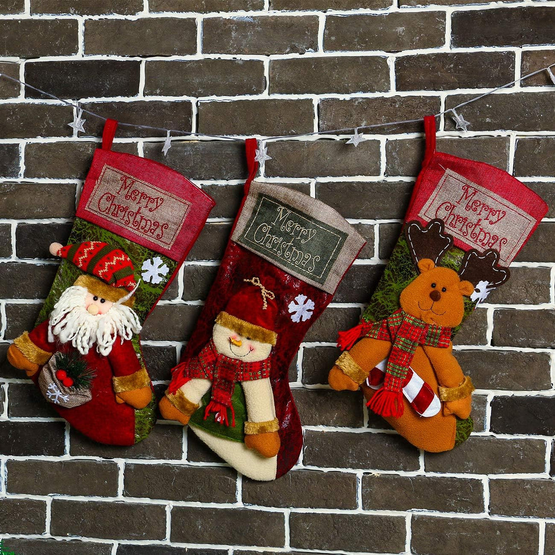 Sunnyglade 3PCS 18" Christmas Stocking Classic Large Stockings Santa