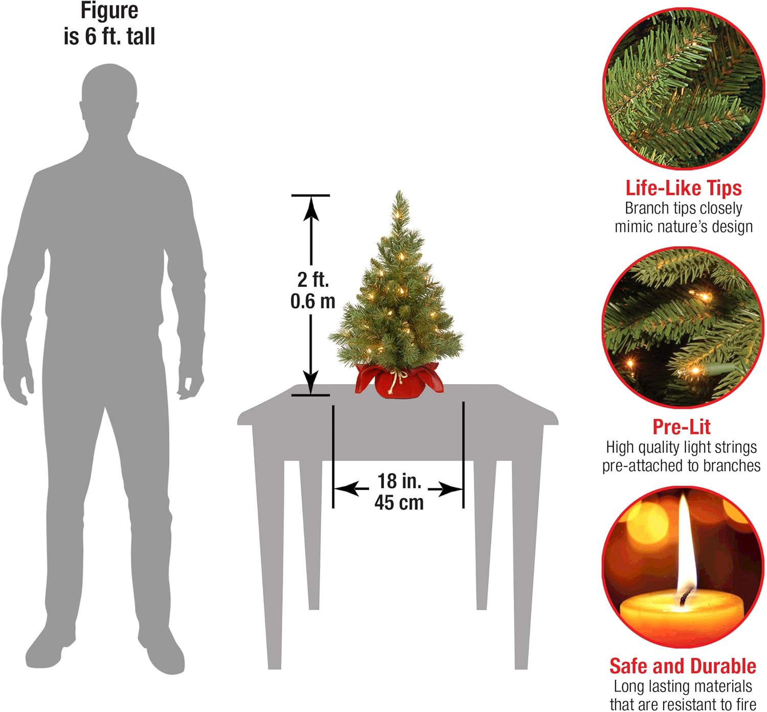 National Tree Company 24 in Pre-Lit Majestic Fir Mini Artificial Christmas Tree