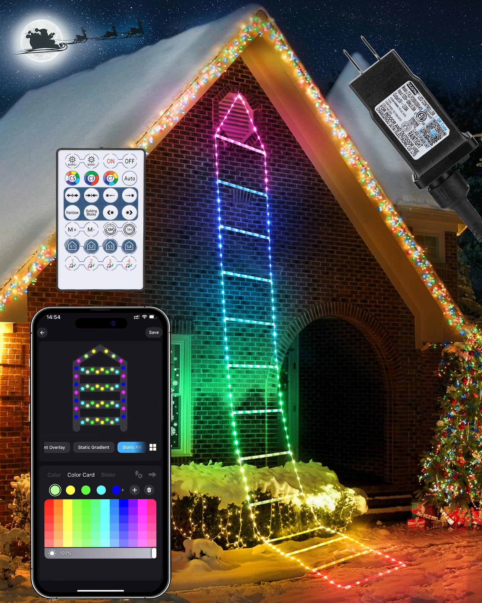 Toodour LED Christmas Lights - 10ft Christmas Decorative Ladder Lights with Santa Claus, Xmas Decorations Light for Indoor Outdoor, Window, Garden, Home, Wall, Xmas Tree Decor - Warm White