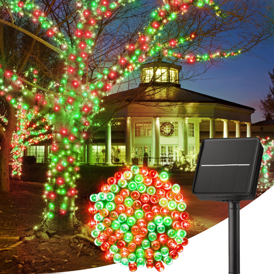 Minetom Solar String Lights Outdoor Waterproof- 40 FT 100 LED Solar Powered String Lights with 8 Lighting Modes, IP65 Waterproof Solar Christmas Lights for Outdoor Outside Tree Party Decor, Warm White