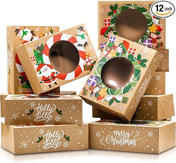 12 Kraft Christmas Cookie Tins With Lids