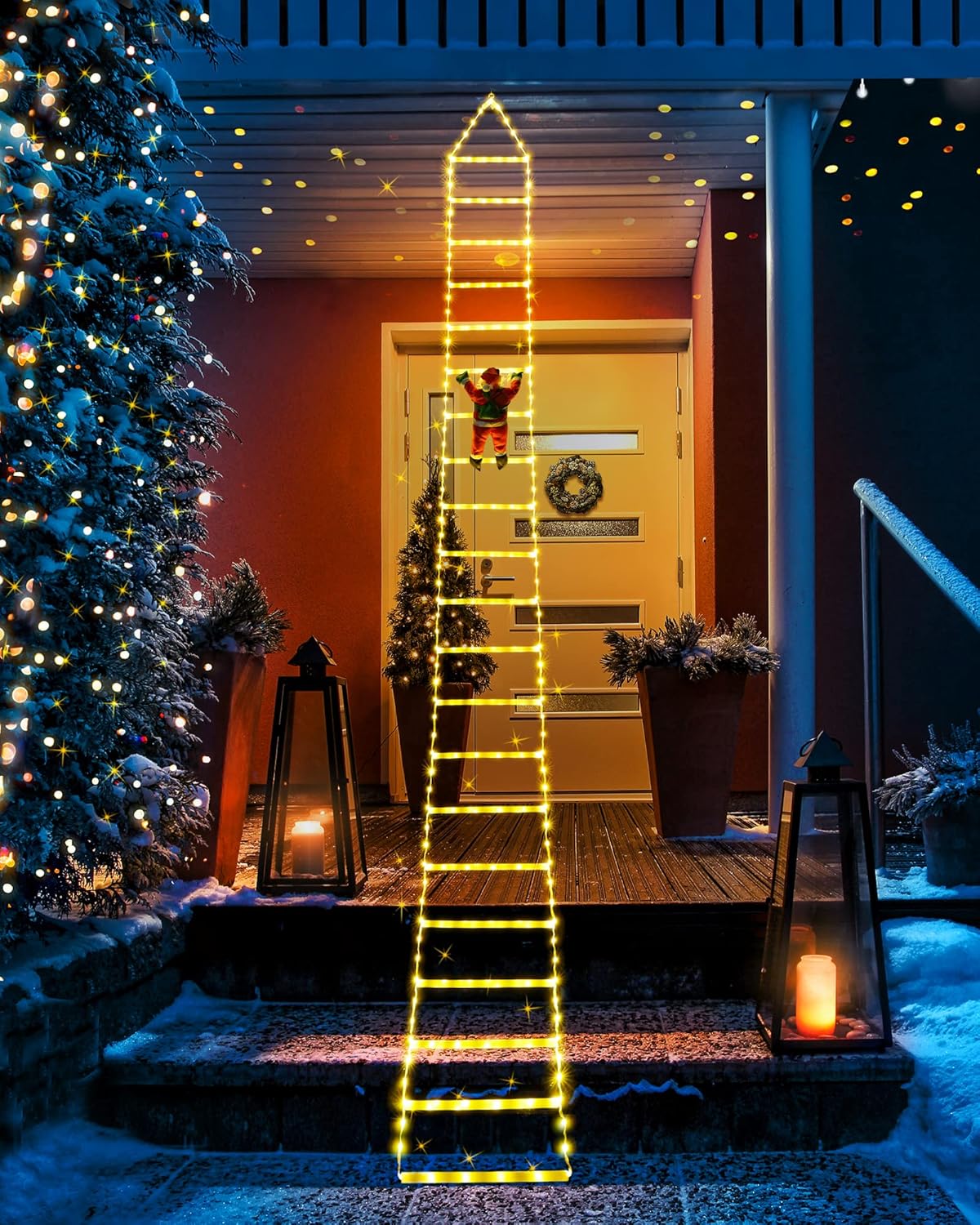 Toodour LED Christmas Lights - 10ft Christmas Decorative Ladder Lights with Santa Claus, Xmas Decorations Light for Indoor Outdoor, Window, Garden, Home, Wall, Xmas Tree Decor - Warm White