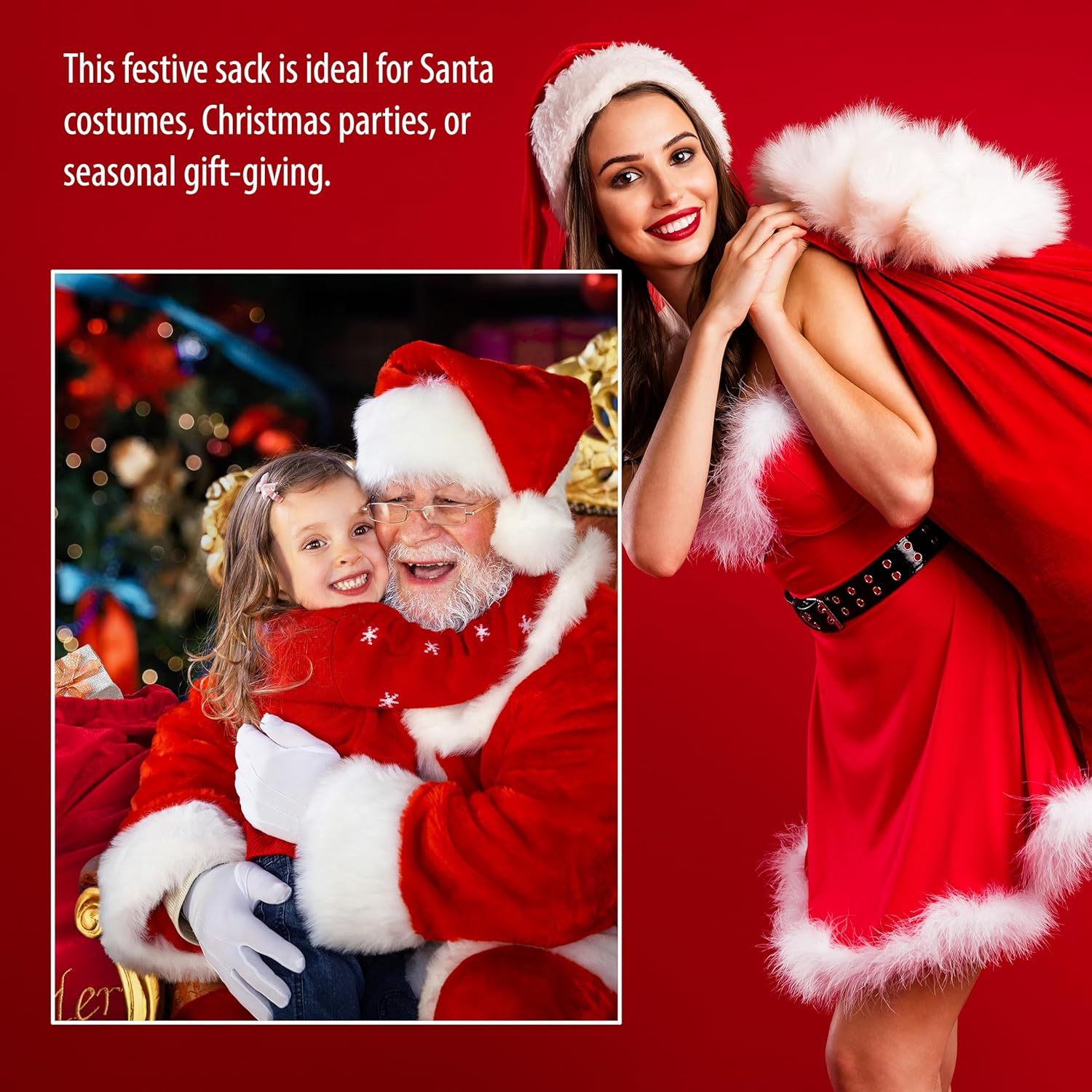 Christmas Big Red Velvet Santa Claus Bag 28 x 32 Inches