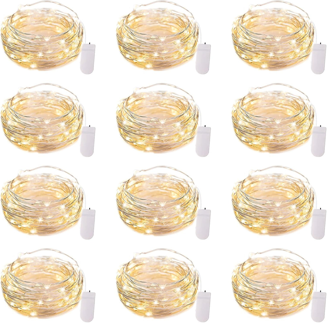 Brightown 12 Pack LED Fairy Lights Battery Operated String Lights - 7ft 20LED Waterproof Silver Wire Firefly Starry Moon Lights for DIY Crafts Wedding Table Centerpieces Party Bedroom Christmas