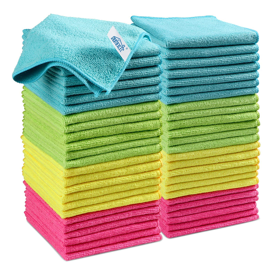 HOMEXCEL Microfiber Cleaning Cloth,12 Pack Cleaning Rags, Cleaning Towels with 4 Color Assorted, 11.5"X11.5"(Green/Blue/Yellow/Pink)