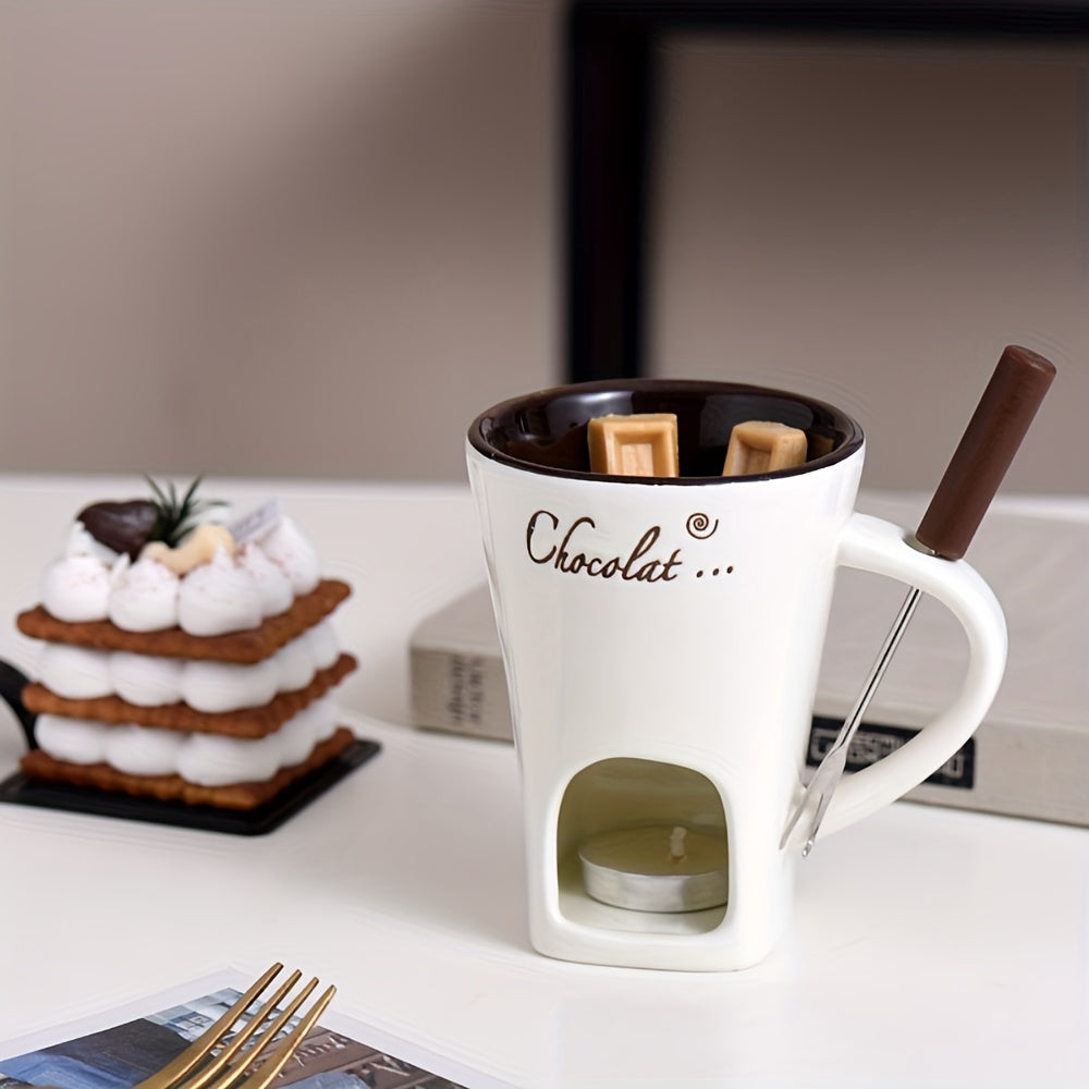 Ceramic Chocolate Melting Cup with Fork