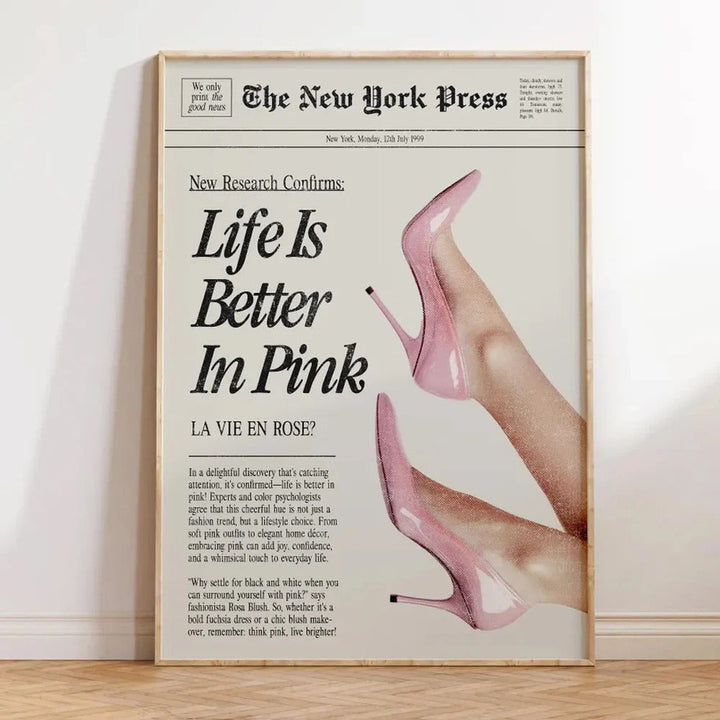 1 Piece Life is Better in Pink Unframed Poster Canvas
